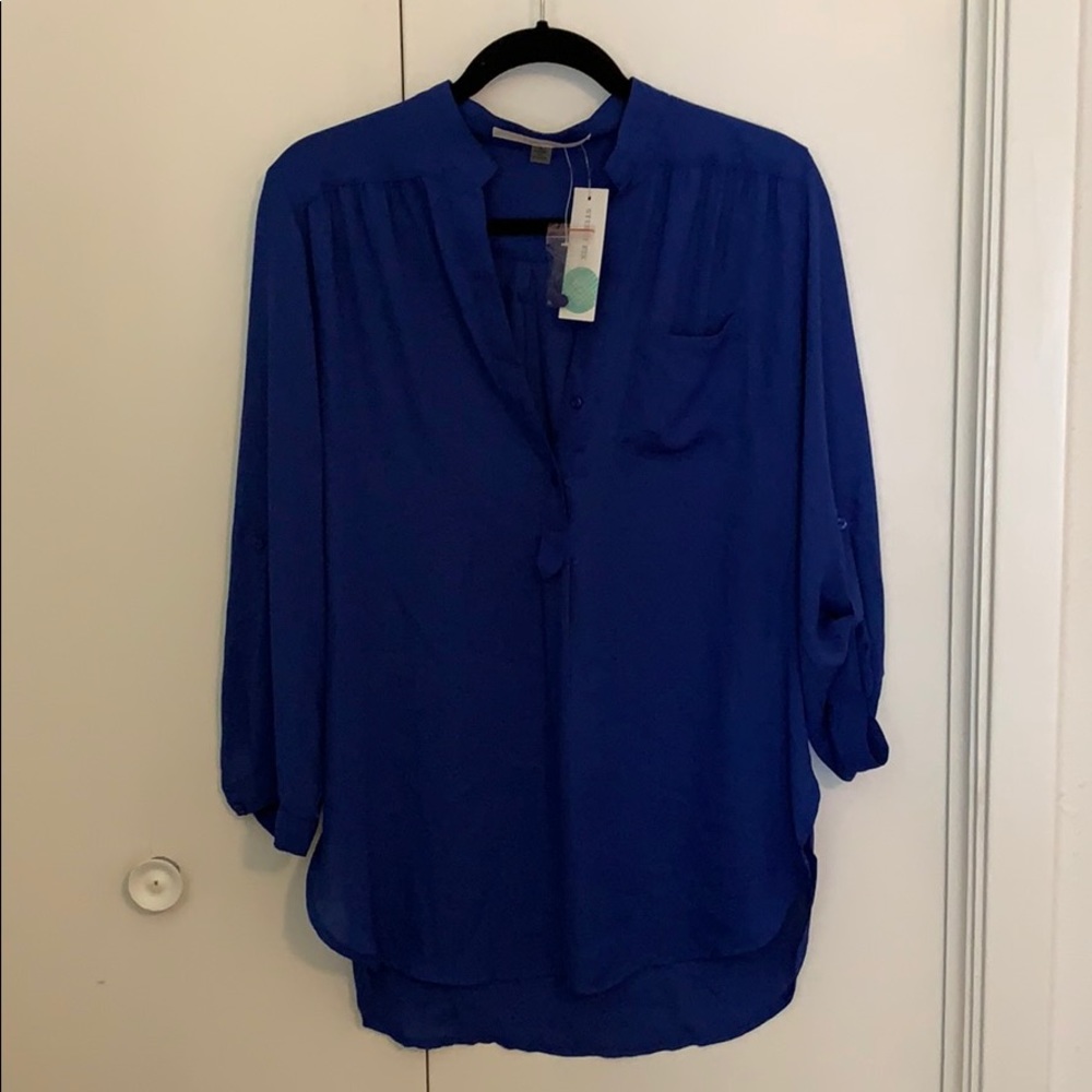 41 Hawthorn blue blouse-  quarter length sleeve